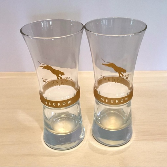 Meukow Cognac 7" Tall Cocktail Glass Panther Logo Gold Set Of 2 - Picture 1 of 4